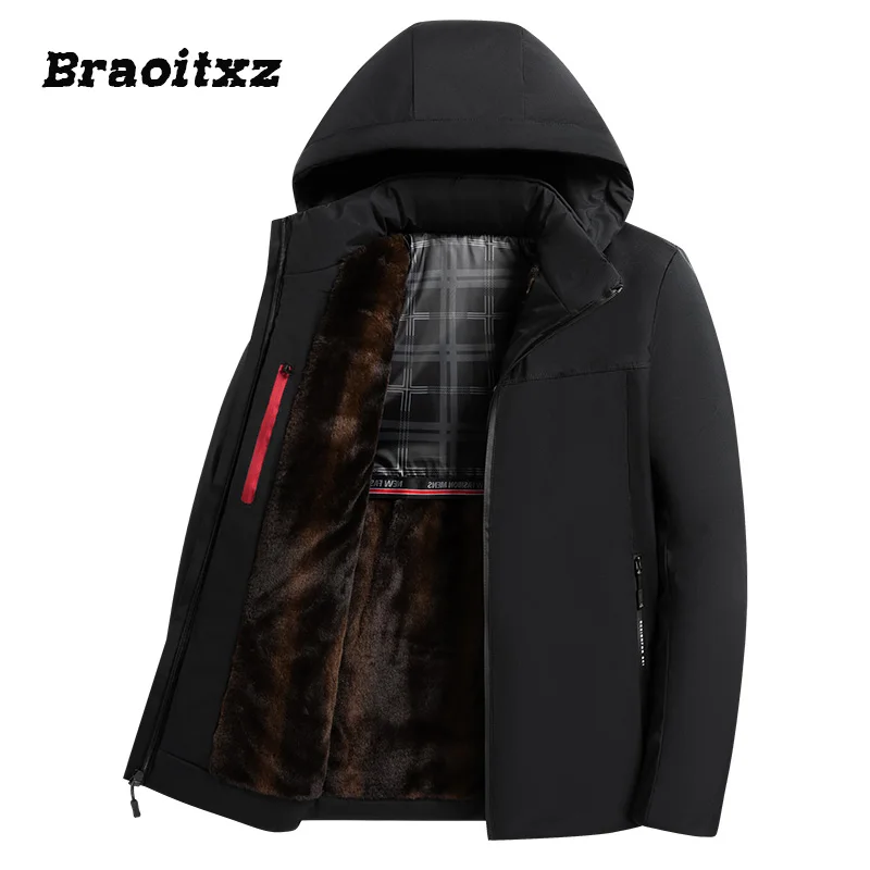 2023 New Men Autumn Winter Casual Fashion Outdoor Windproof Plush Thicken Jacket Coats Men Waterproof Detachable Hooded Jacket