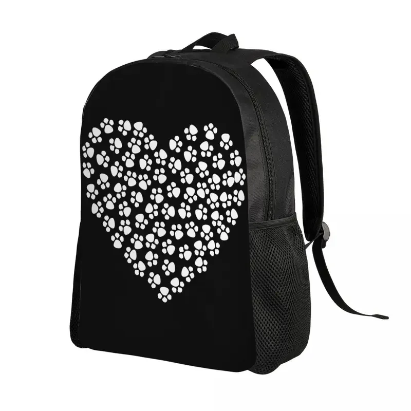 Mochila impermeable con estampado de pata de perro y corazón para hombre y mujer, morral escolar con estampado de animales, color blanco