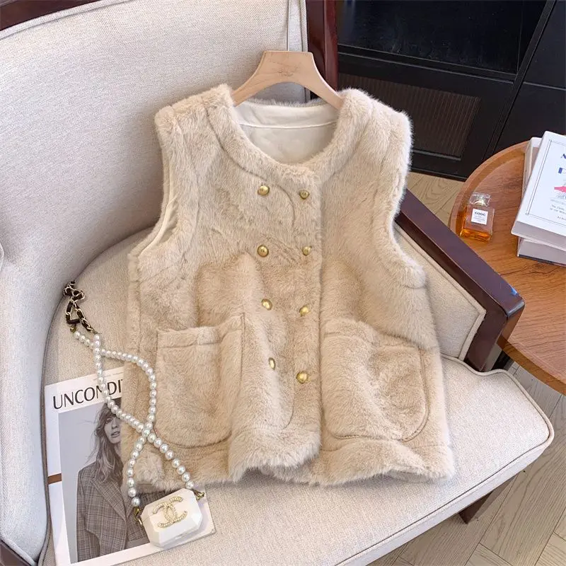 المألوف مزدوجة الصدر فروي سترة المرأة الخريف والشتاء مزاجه صدرية ضئيلة