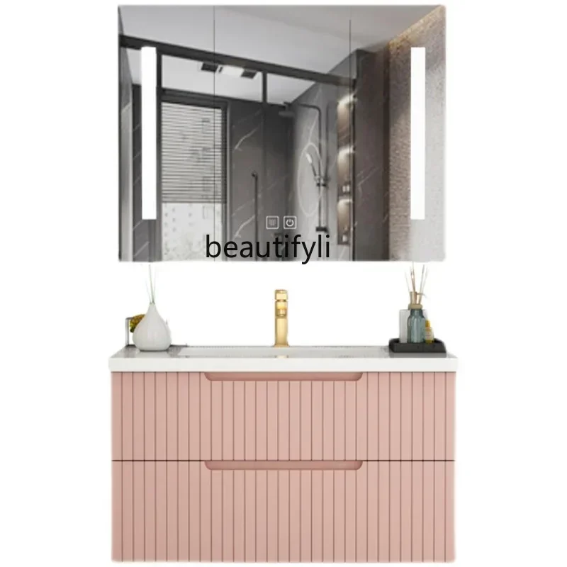 

;XBathroom Cabinet Combination Table Basin Light Luxur Smart Bathroom Cabinet Wash Basin Mirror Cabinet