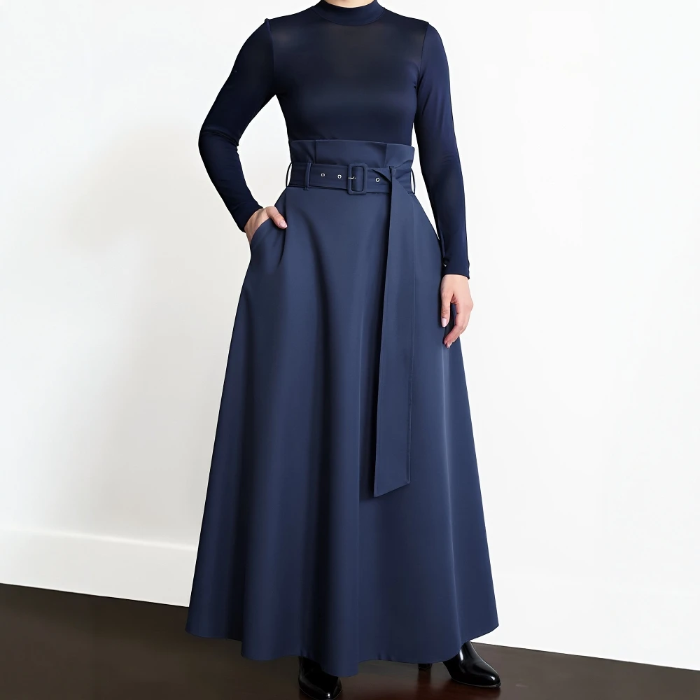 Saia midi solta linha a estilo casual cintura regular primavera outono moda tendência saias femininas