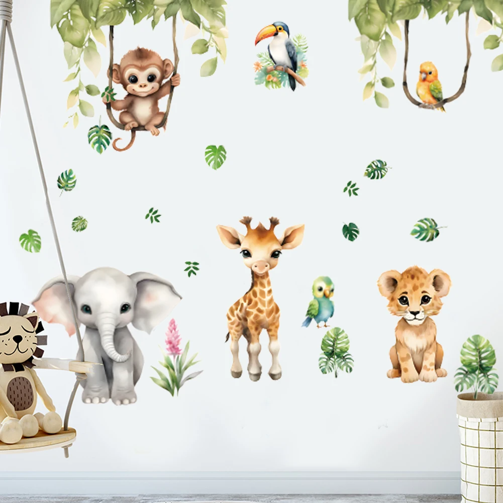 Cartoon Jungle Woodland Animals wall stickers for kids rooms children bedroom decals 3d vivid poster Decor murals Beby Favors