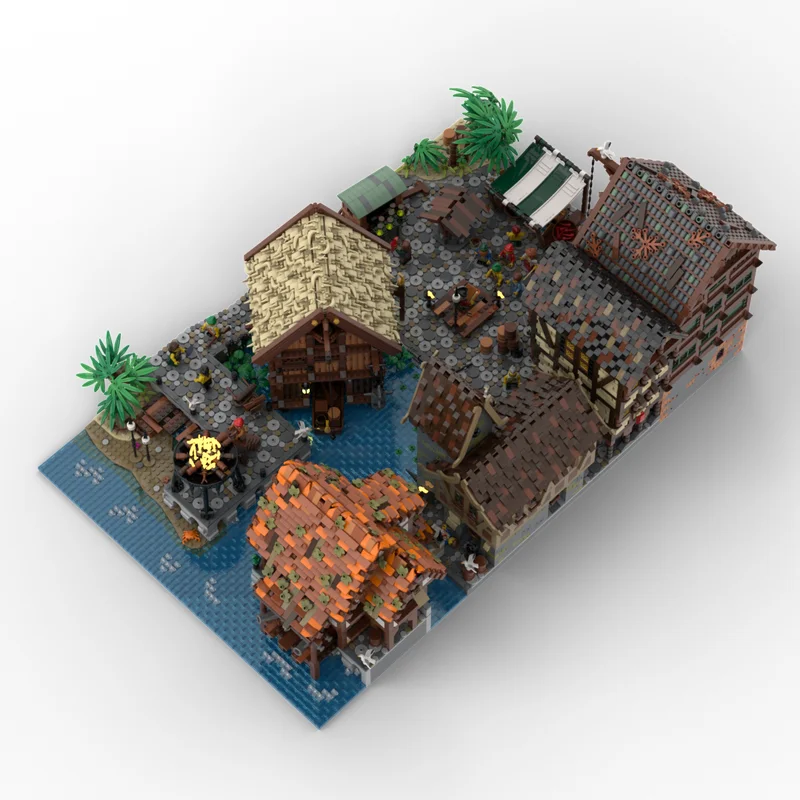 15725 PCS Moc Mittelalterliche Piraten Serie Port Sauvage Häuser Modell Bausteine DIY Kreative Ideen Kind Ziegel Spielzeug Geburtstag Geschenk