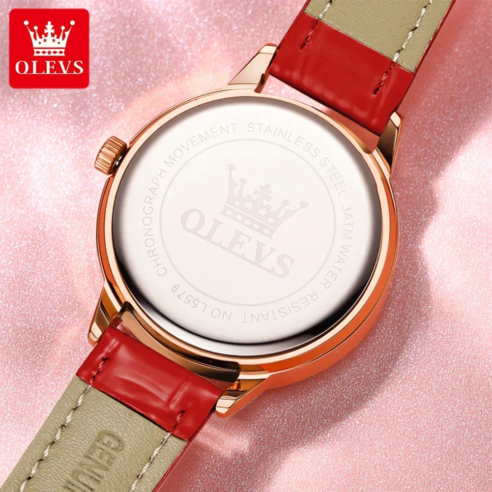 OLEVS Quartz Watch for Women In Rotation Flowers Dial Leather Strap Waterproof Fashion Elegant Women\'s Wristwatches Reloj Mujer