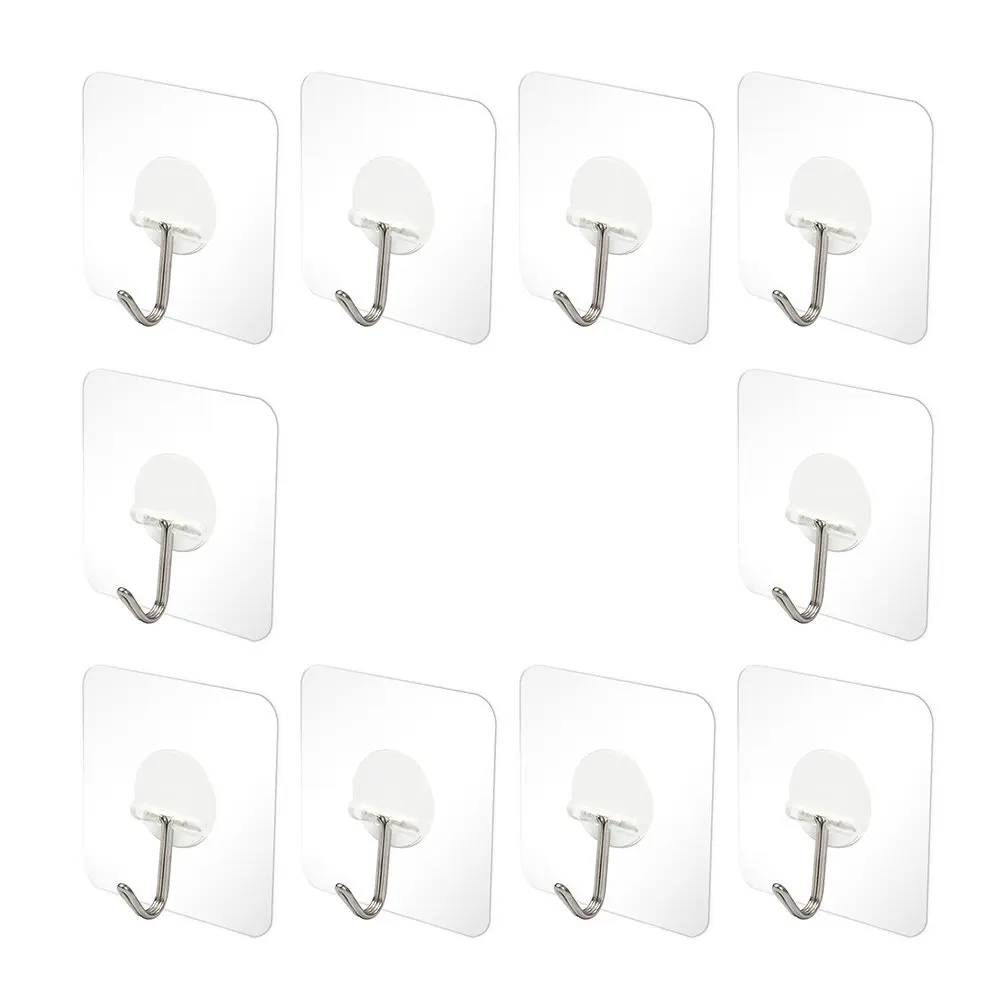 10Pcs No-Drill Wall Hooks Self Adhesive Traceless Hooks for Clothes Coats Towels Dorm Travel Home Laundry Multipurpose Punch