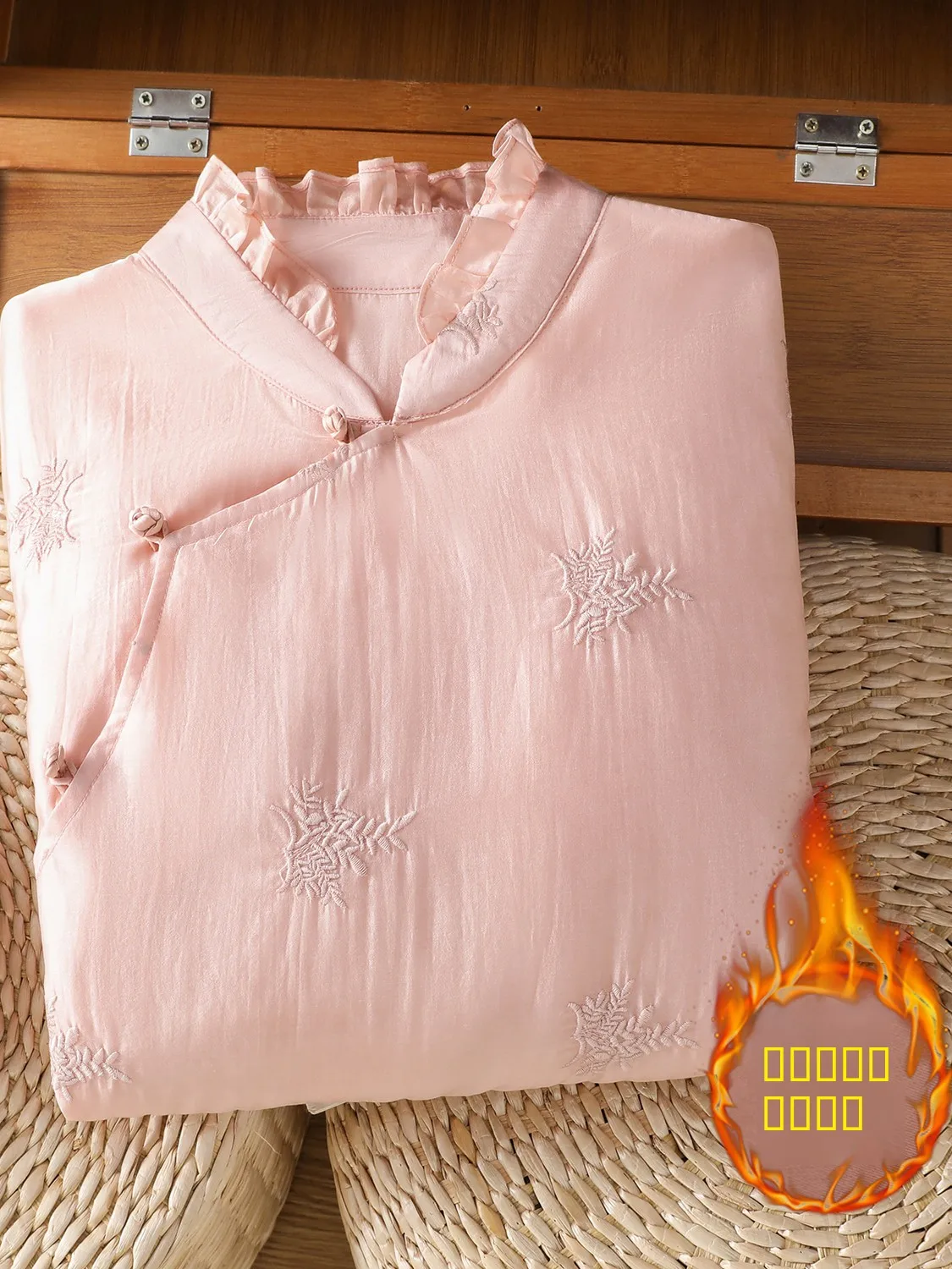 Retro Embroidered Stand Collar irt Women's Cotton Padded Warmth Clothing Long Sve Single Button Floral Patterned