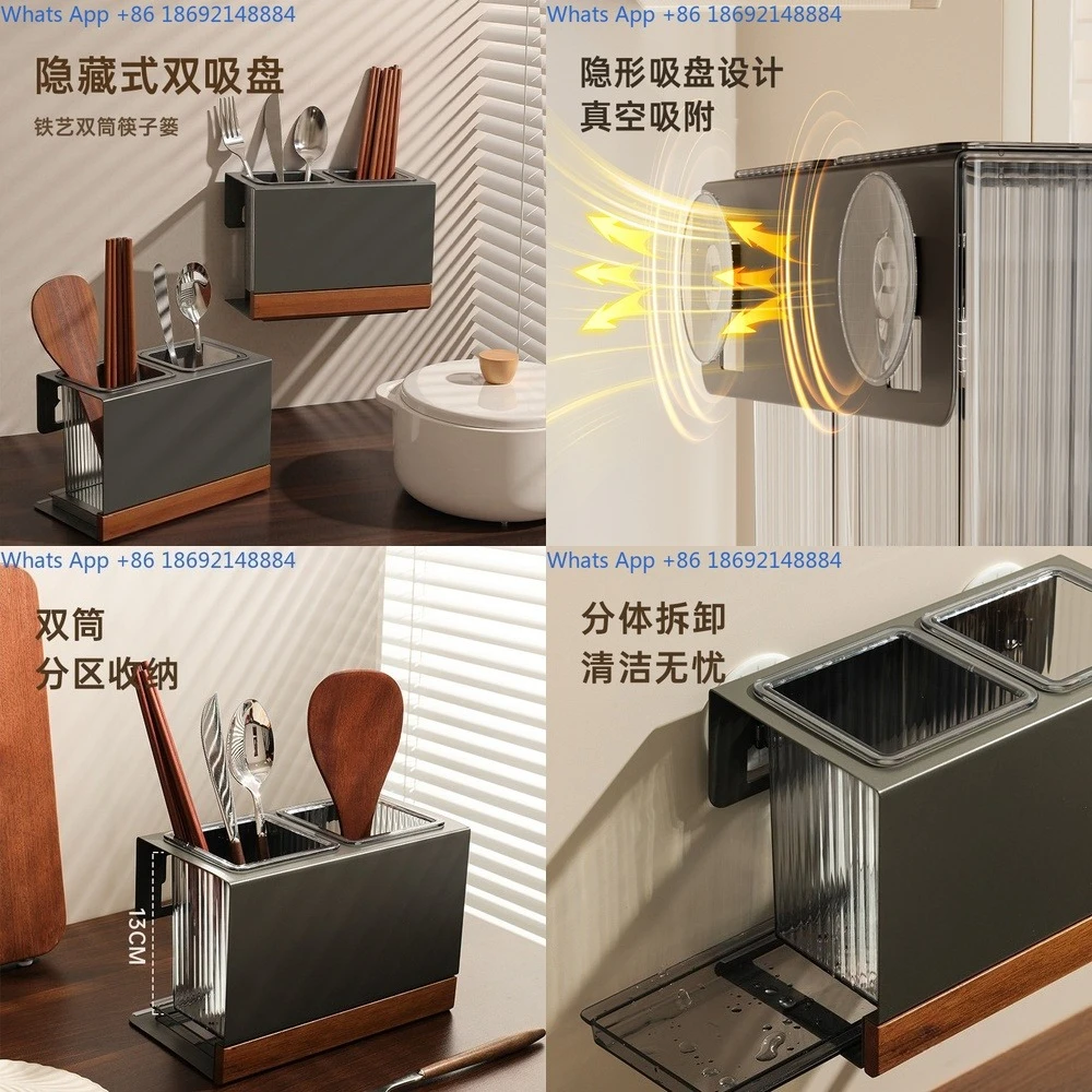 

Kitchen Storage Rack for Spoons and Chopsticks Retro Wall Mounted Drainable Moisture Proof Chopstick Holder