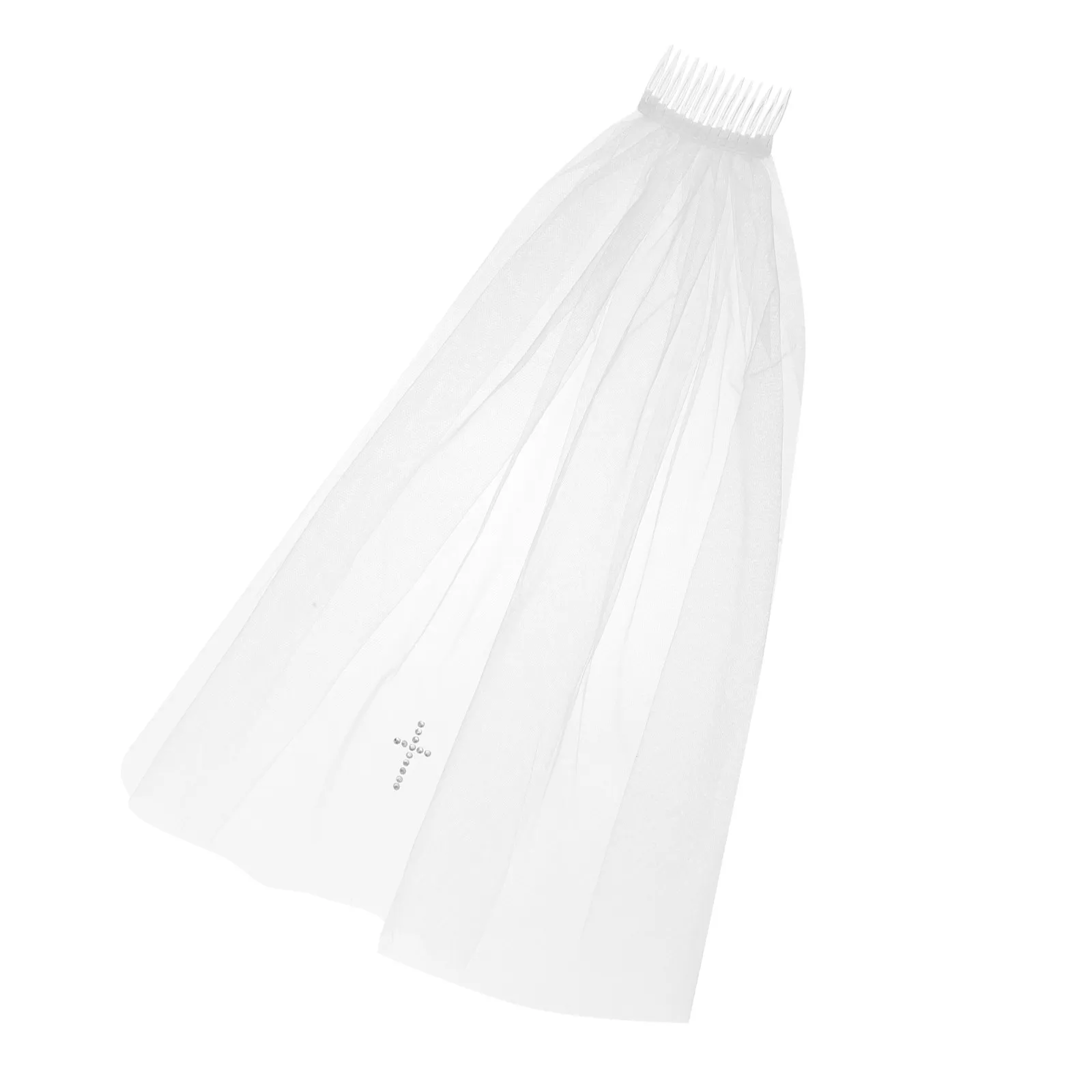 's Veil Cross Hair Comb Tulle Flower Veil Soft Floral Bride Costume Wedding Baptism First Communion