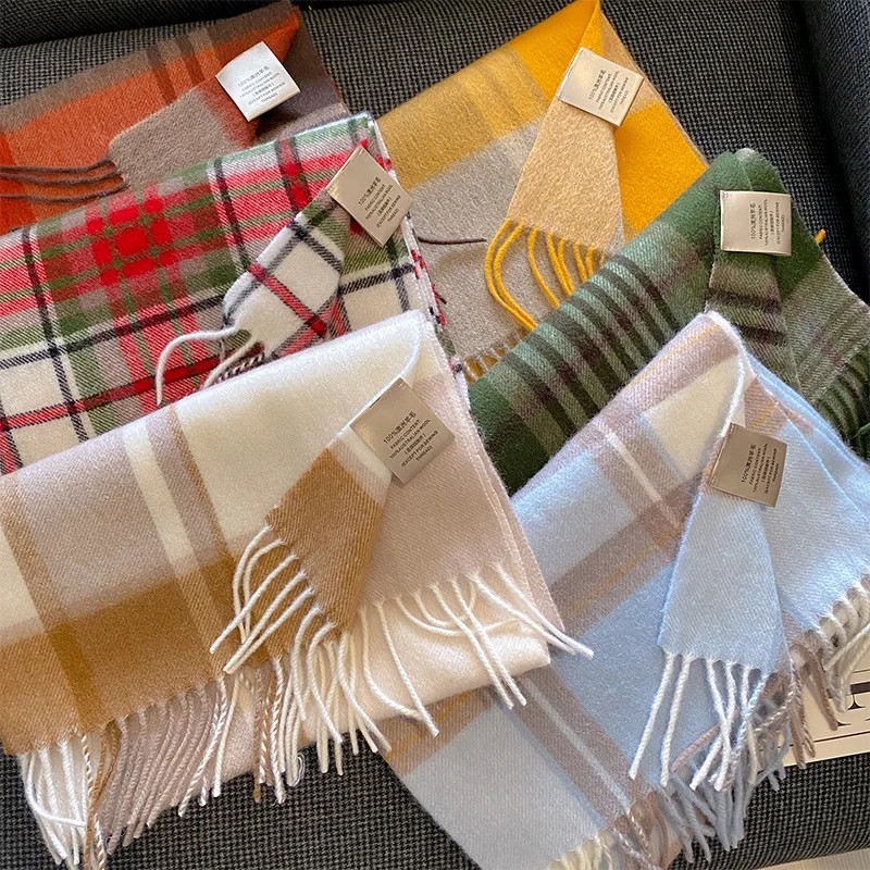 100% Wool Luxury Brands Classic England Style Women Scarf Fashion Stripe Plaid Scarves Tassel Shawls Pashmina Lady Wrap 32*180cm