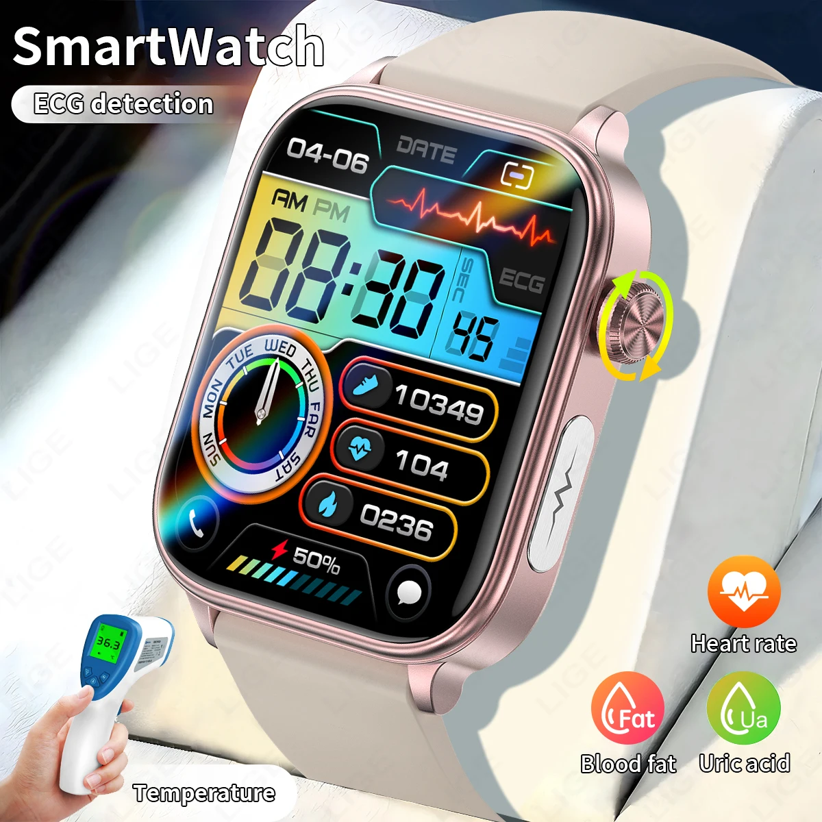 

Оригинальные умные часы LIGE для женщин, 100+ спортивных режимов, мониторинг уровня кислорода в крови, отслеживание менструального цикла, умные часы для мужчин, совместимые с Android и iOS.