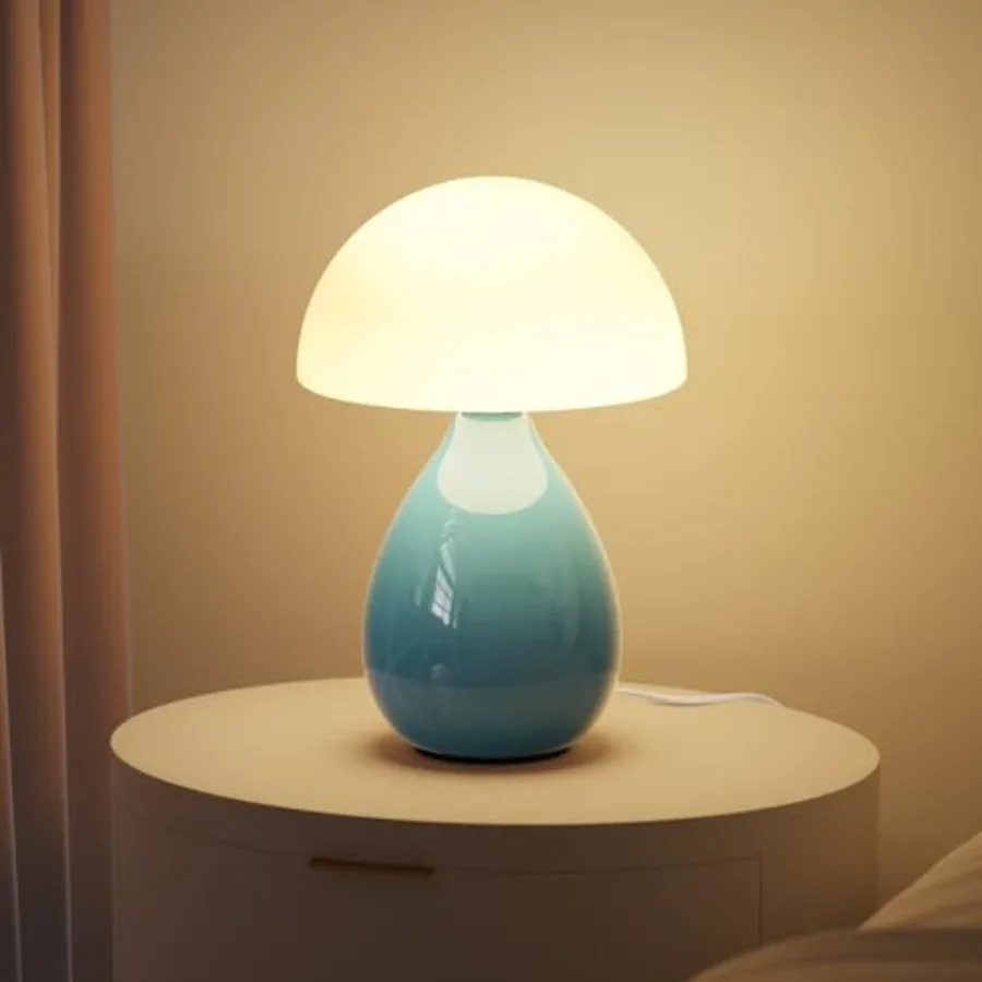 

Mushroom Lamp, Vintage Small Table Lamp for Bedroom, Ice Crack Ceramic LED Night Light for,Mid Century Modern Bedside Lamp for