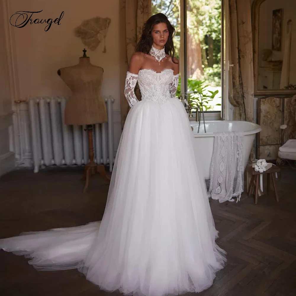 

Customized Mermaid Sexy Wedding Dresses Strapless 2 In 1 With Jacket Vestido De Novia Lace Embroidery Chic Robe De Mariee