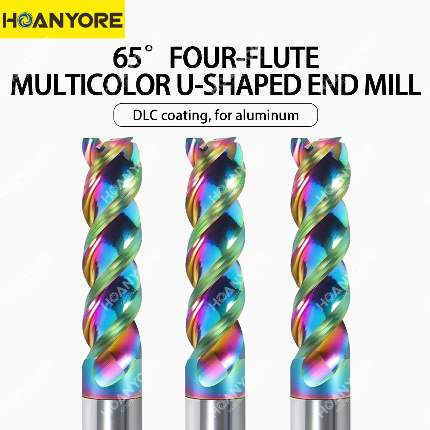 

65-Degree 3-Flute Multicolor Aluminum Milling Cutter, U-Groove, High-Gloss Carbide CNC Tool, Flat-Bottom End Mill