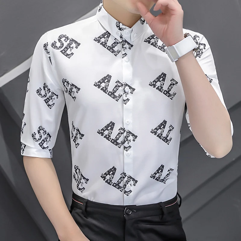 

Creative 3D Letter Printing Fashion Casual Half Sleeve Men Shirt Summer New Top Quality Smooth Comfortable Cool Camisa Masculina