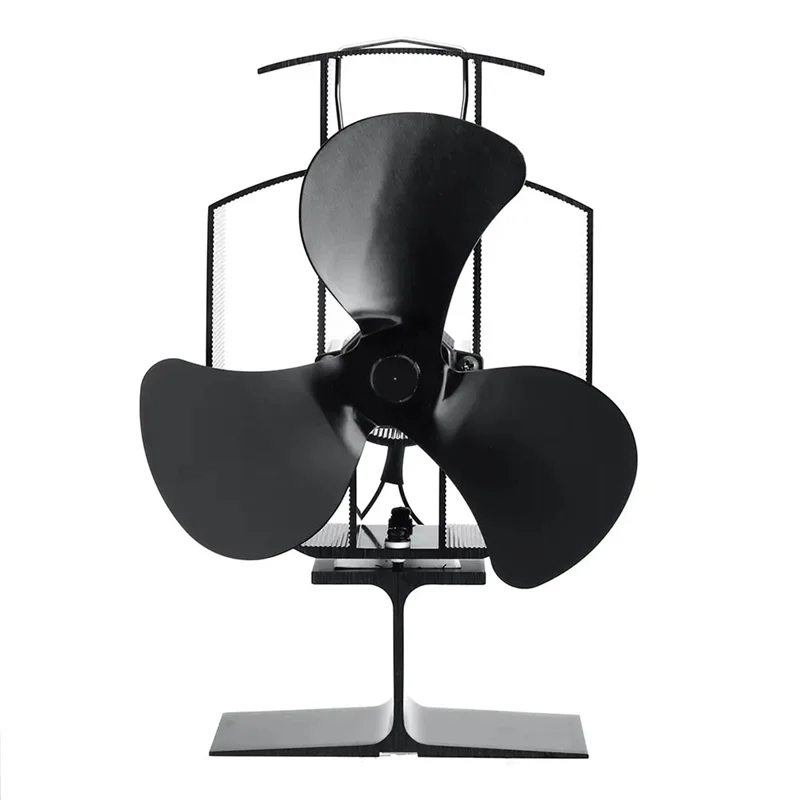 Ventilatore per stufa a legna HITL Ventilatori per camino alimentati a calore a 4 pale dal design piccolo per legna/bruciatore di tronchi/camino Nero TP2001-3