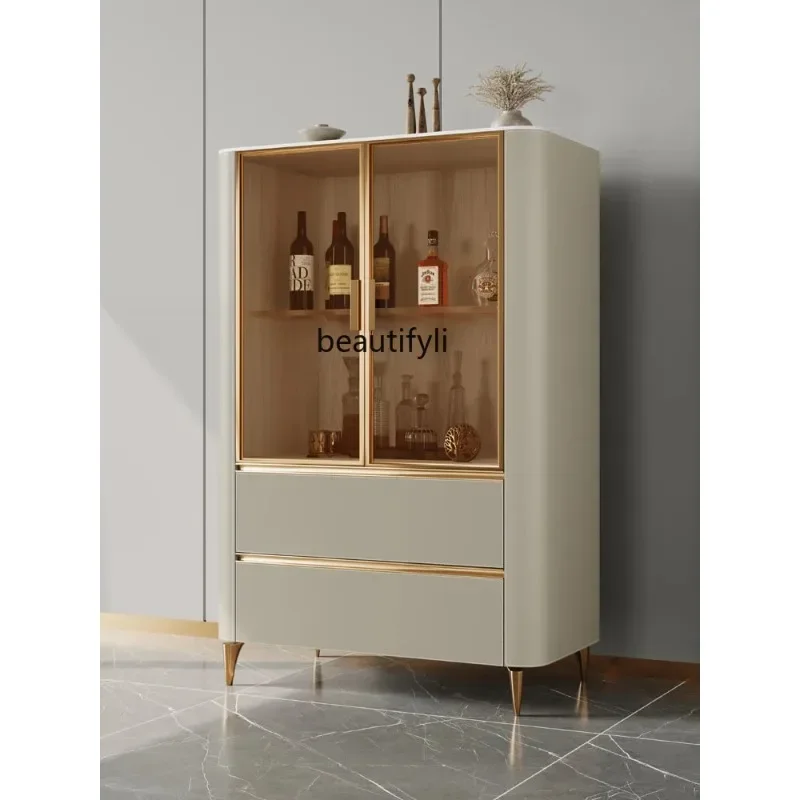 

FG10Light Luxury Saddle Leather Wine Cabinet Home Living Room Wall Integrated Display Storage Display Cabinet Made of Glass