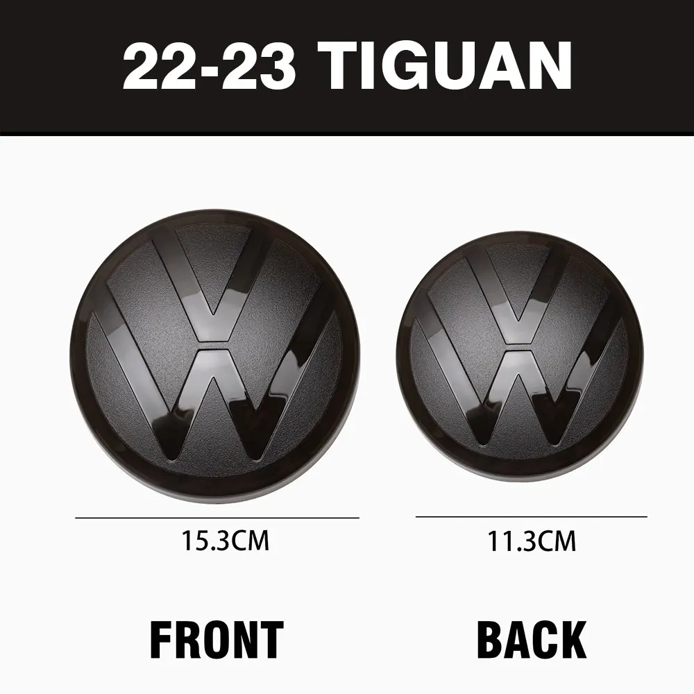 1 set ABS Car Front Grill Badges Rear Trunk Emblem Lid Covers Logo Sticker Black For VW Tiguan 2022-2023 Auto Accessories