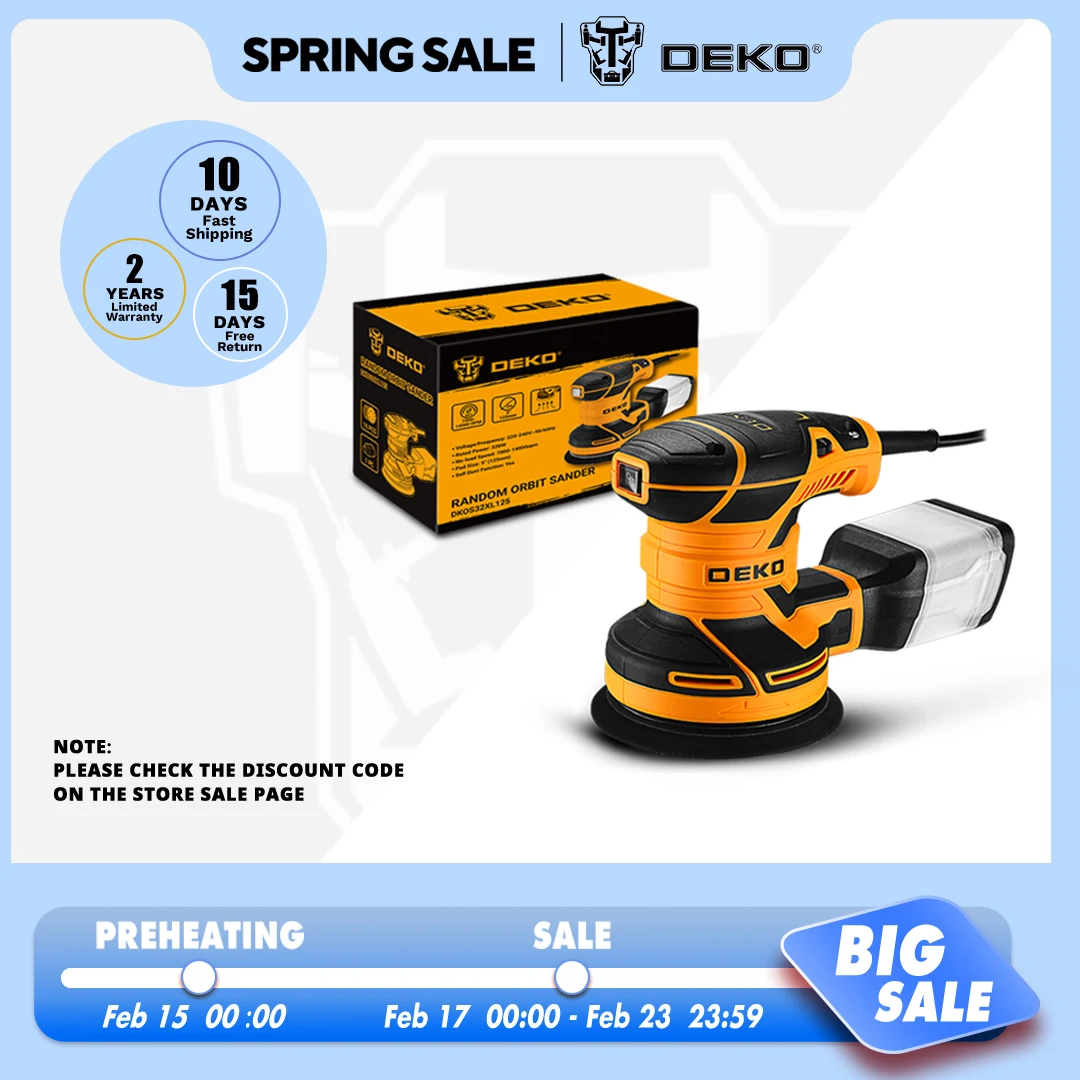 

DEKO DKOS32XL125 320W Speed 14000pm Random Orbit Sander Home DIY Carpenter Strong Dust Collection Polisher