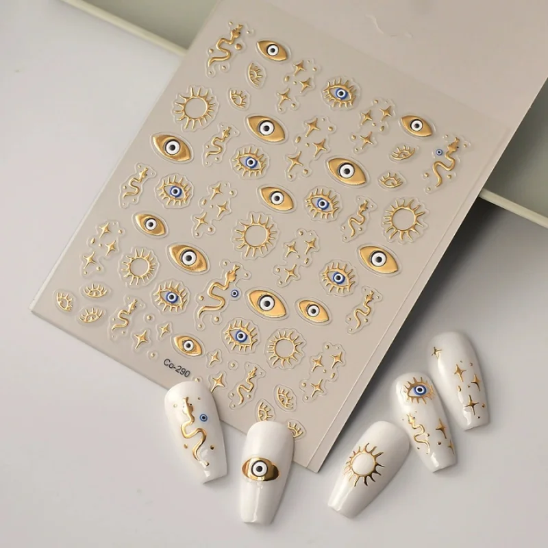 1pc adesivi per unghie occhio del diavolo lamina d'oro occhi in rilievo stelle del sole adesivi per unghie indossabili 3D adesivi per la decorazione del computer portatile del telefono