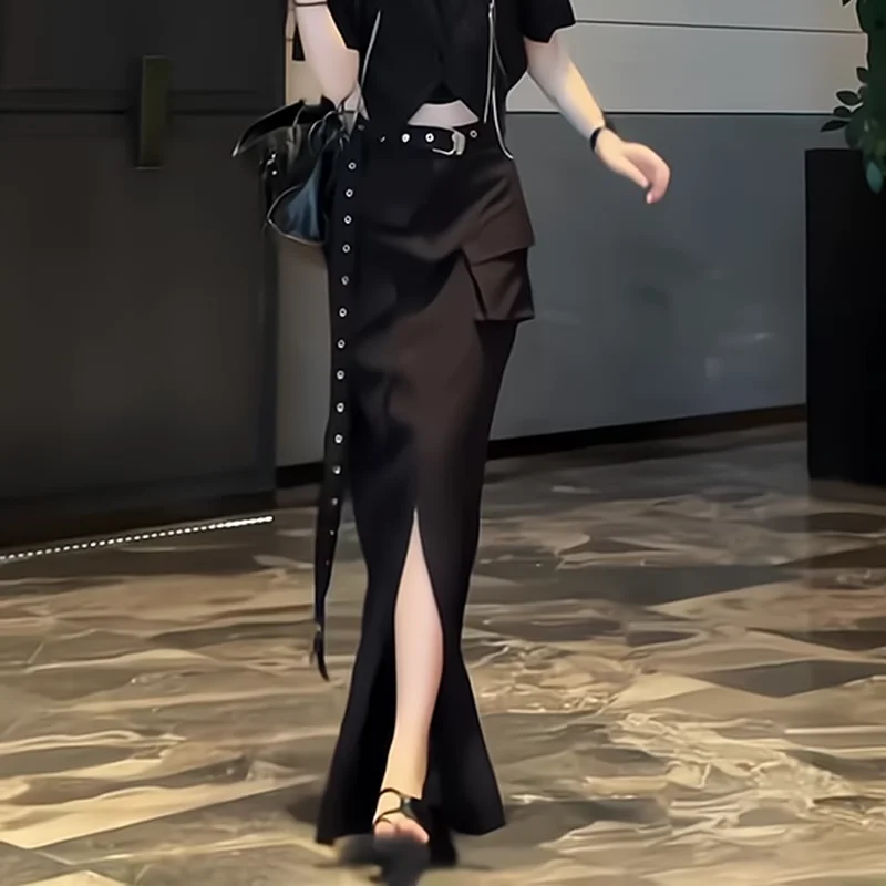 Spicy Girl Sleeveless Sling Strap Cross Belt Work  korean fashion clothing  long skirt  korean style  LOOSE