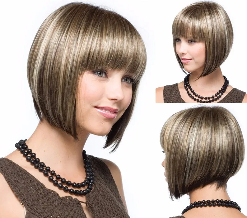 Grillige W Synthetische Korte Bob Rechte Pruiken Blonde Kleur Pruik Voor Vrouwen Natural Hittebestendige Haar