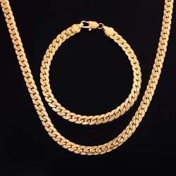 Silver 18K gold Color 6MM chain bracelets neckalce for women men fashion Party wedding  jewelry sets gifts