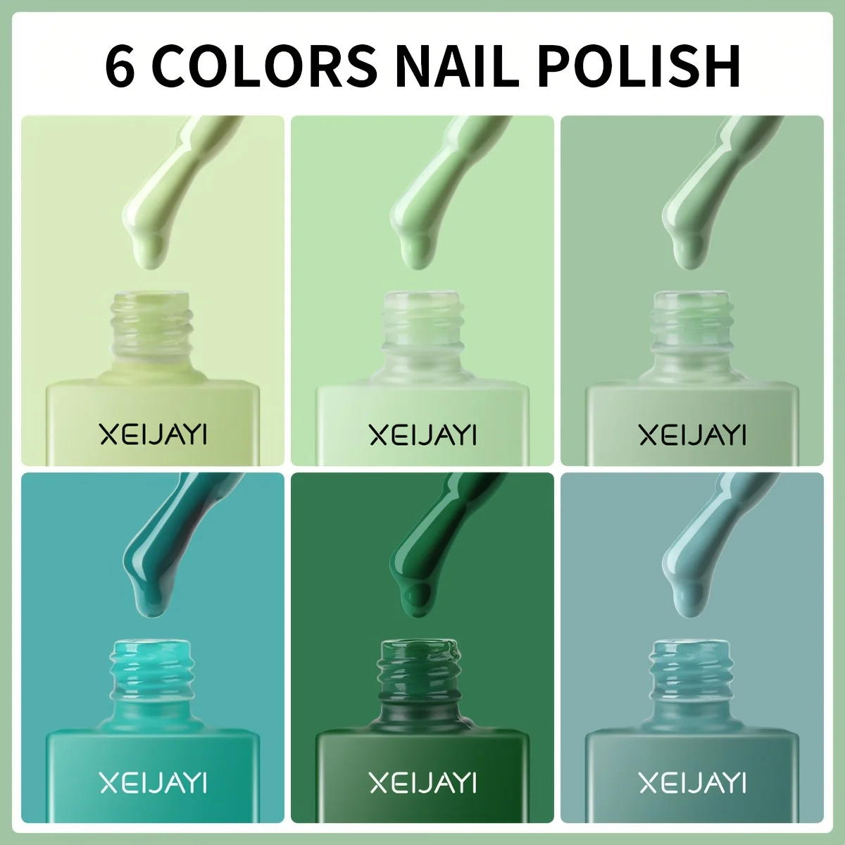 6pcs Green Nail Polish Set A Curated Collection of Seasonal Greens for a Salon-Perfect, Nail Art DIY Home Salon
