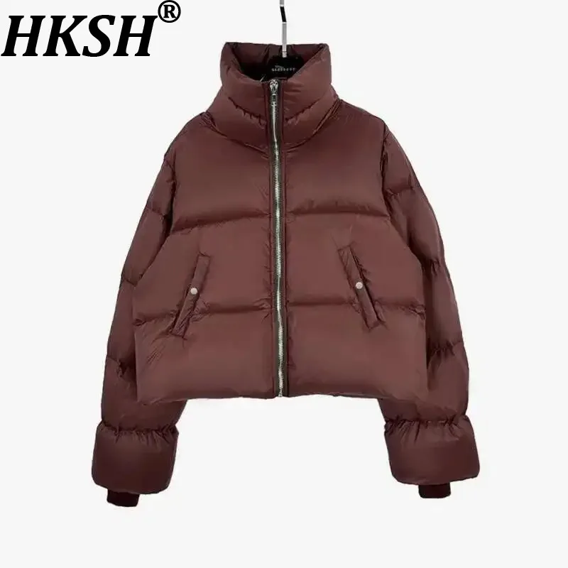 

Мужская осенне-зимняя новинка HKSH: модный пуховик из темно-белого утиного пуха на молнии с воротником-стойкой, утепленный, стильный, для женщин, модель H2796