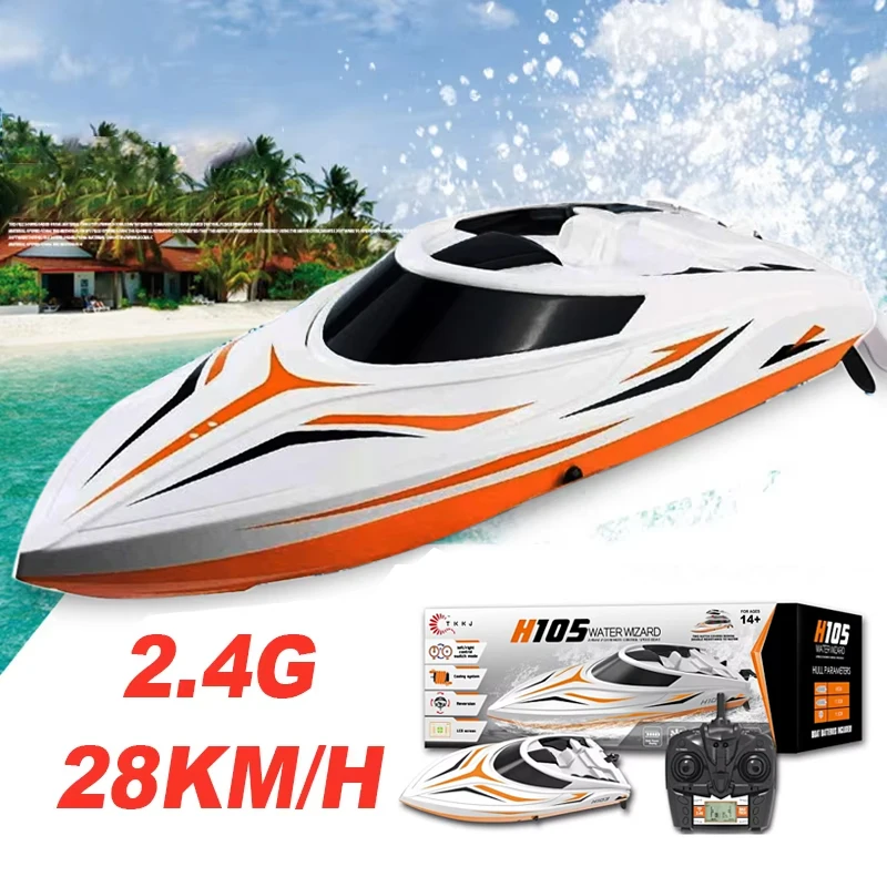 TKKJ RC Boat 28 KM/H High Speed Racing Remote Control Ship 2.4G 4CH Speedboat Water Boat Model Outdoor Kid's RC Toys H105