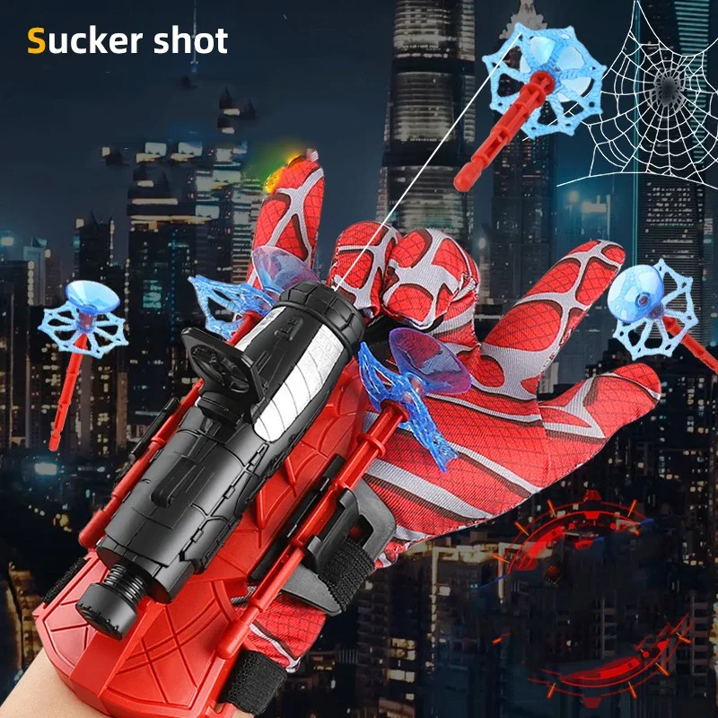 Children Spider Silk Gun Spring Toys for Boys Soft Bullet Launcher Hero Gloves Kids Halloween Gift Christmas 6 8 10 12 Years Old