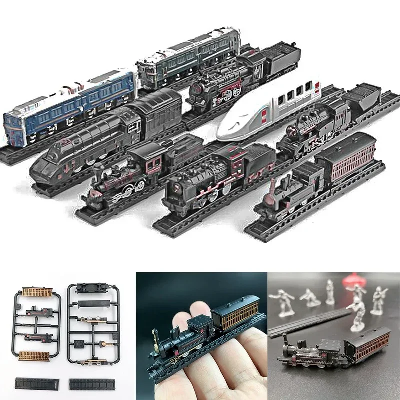 1/200 4D Steam Electric Locomotive Train Model 7cm Mini Plastic Building Kit Sand Table Assembly Toy For Children Gift