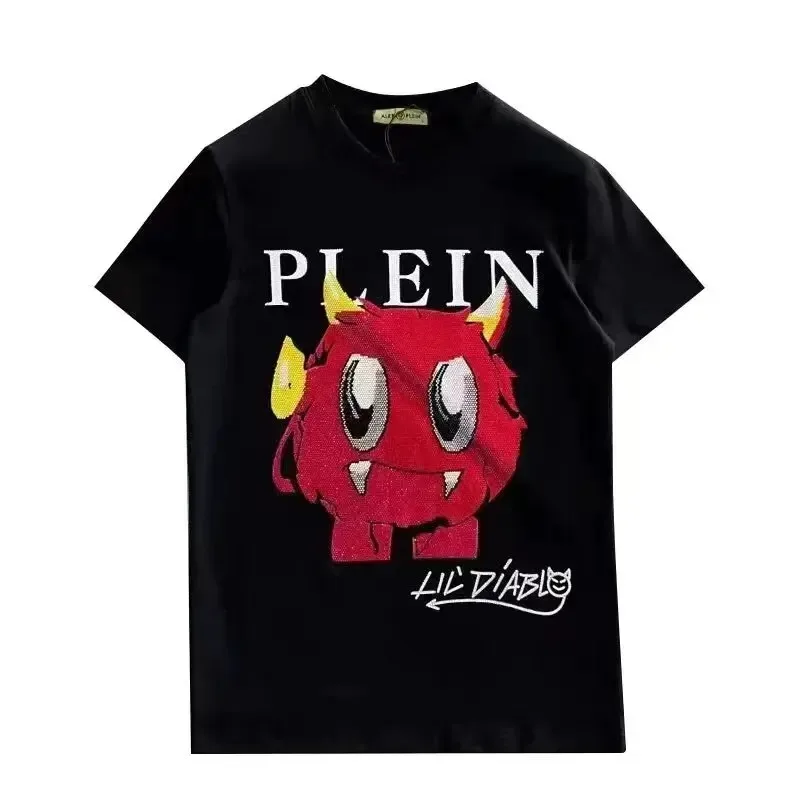 Alex Plein Monster Rhinestones Crystal Streetwear Men\'s Clothing Fashion Unisex 2024 Summer Crew Neck Shortsleeve Tshirt Quality