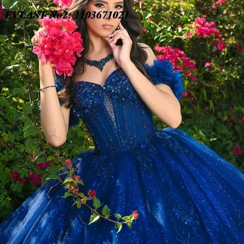 EVLAST Anpassad Prinsessa Marinblå Quinceanera Klänning Balklänning Glänsande Applikation Pärlstav Flerskiktad Sweet 16 Vestidos De 15 Anos E2Q25 8 best sales kungblå sweet 16-klänning - №3