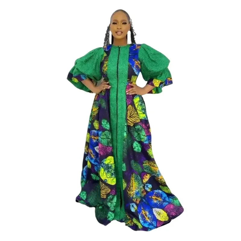 2024 African Dresses for Women Elegant Muslim Summer Fashion Kaftan Abayas Boubou Robe Dashiki Ankara Print Outfit Evening Gown