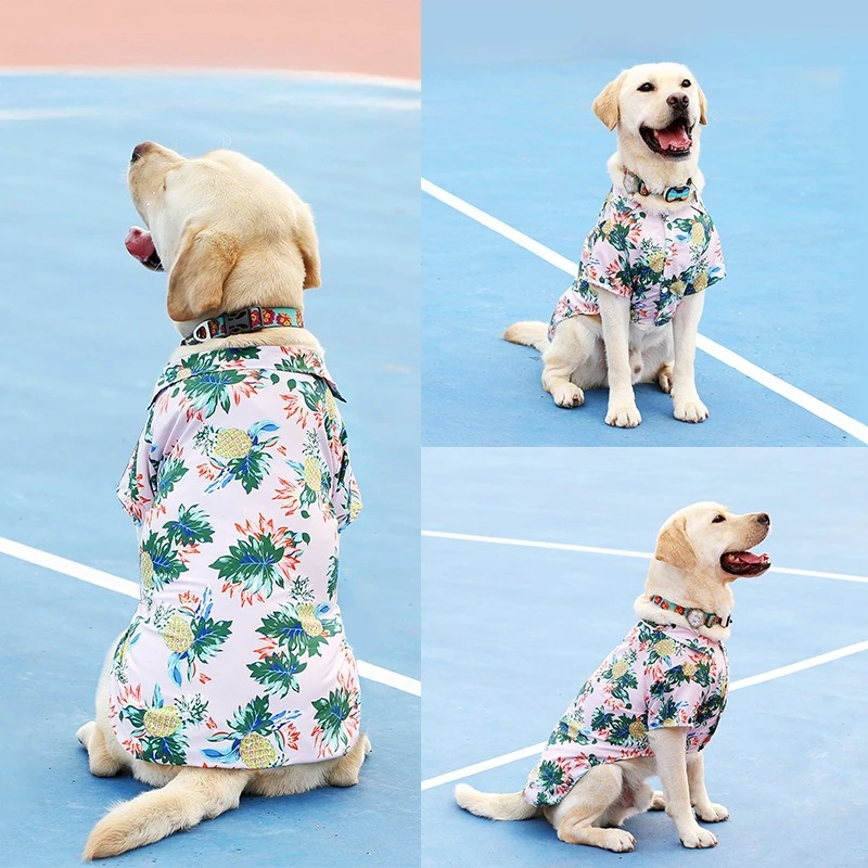 夏用ハワイアンシャツ-犬猫用-通気性抜群-ビーチペット服-春用子犬服-小型・中型犬-ゴールデンレトリバー用