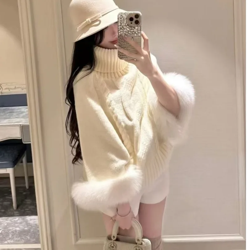 Elegancki damski sweter z dzianiny z wysokim kołnierzem, luźny, puszysty, z efektem skręcania, w stylu koreańskim, prosty, modny, swobodny, na jesień i zimę.