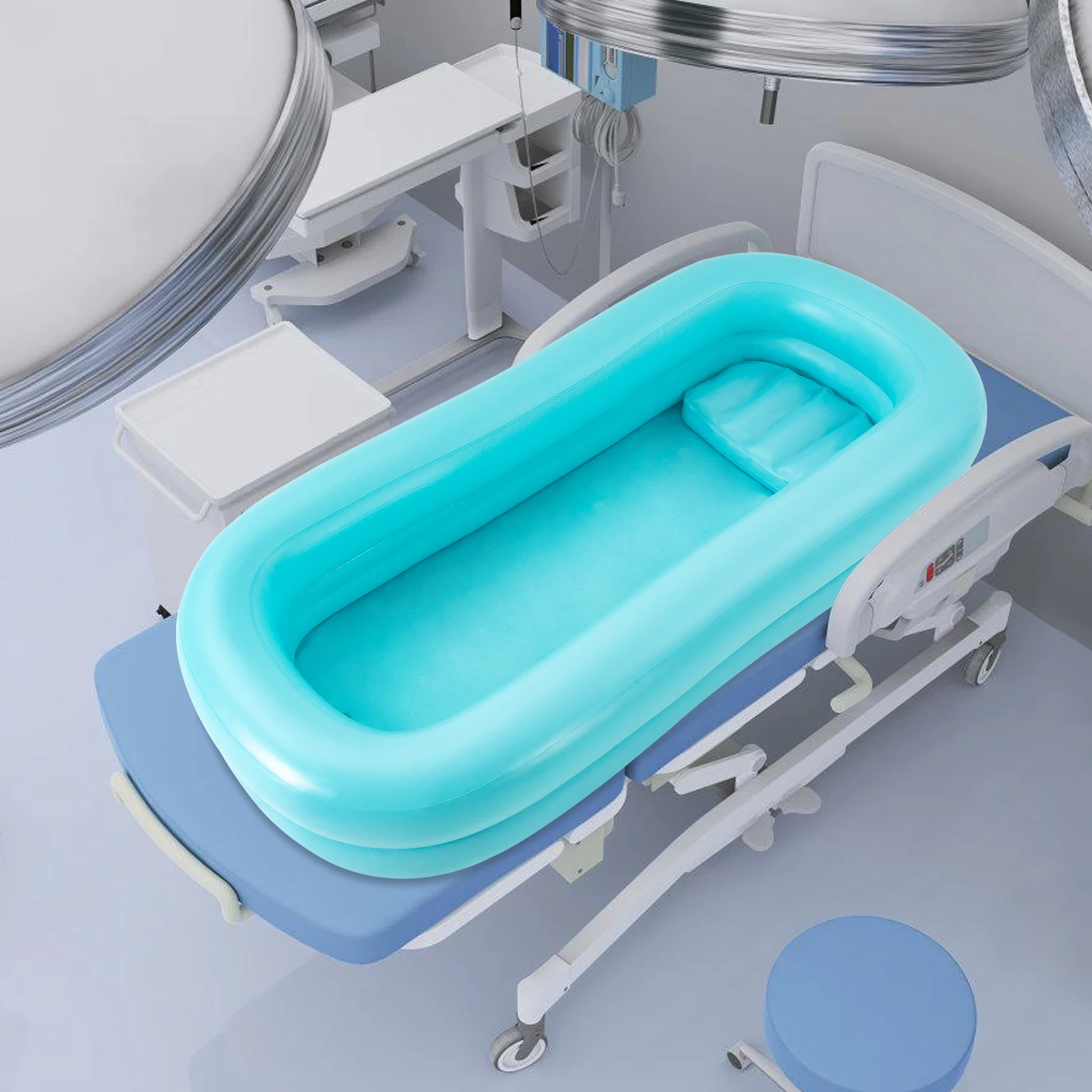 PVC Patienten-Duschbett, faltbares Patienten-Bade- und Waschbett, 8-10L Kapazität, aufblasbare Badewanne, Duschbett für Behinderte, 60s Inf – Detail 3