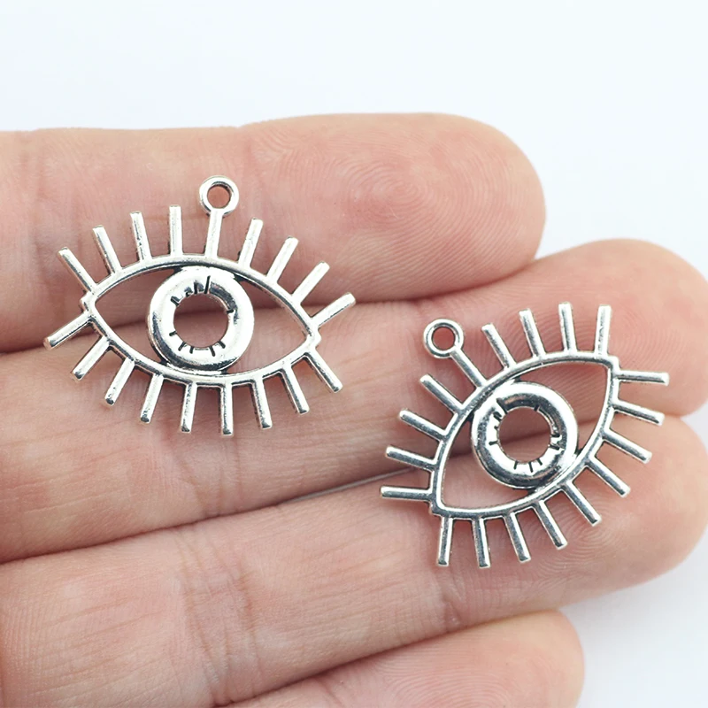 Newest 10Pieces 22*26mm Mixed Alloy Antique Silver Color Eyes Wicca Charms Fashion Pendant Necklace For DIY Jewelry Making