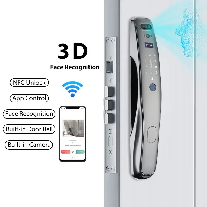 004 Waterproof Automatic camera Fingerprint Lock Tuya Smart Lock 3D Face Recognition Digital Door Lock With Doorbell