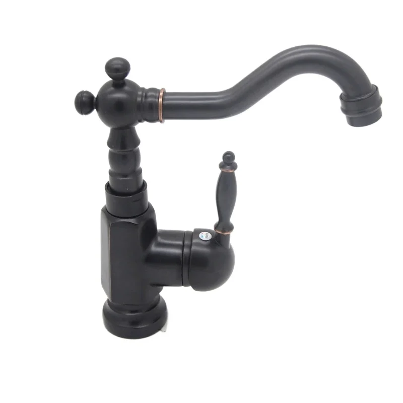 

European retro basin basin hot and cold faucet brass antique sitting kitchen sink black antique mixed faucet