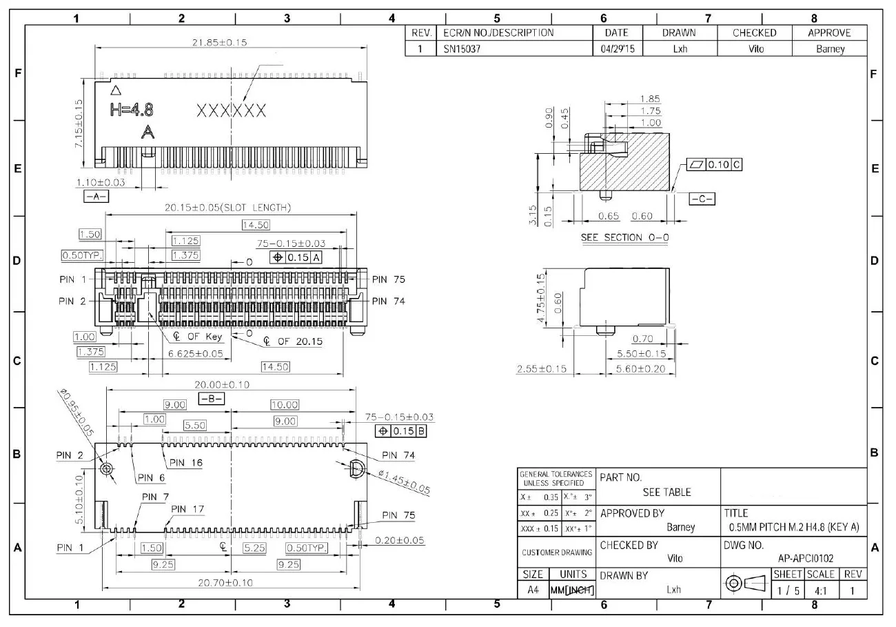 5 uds/APCI0093-P009A APCI0102-P001A interfaz M2/NGFF