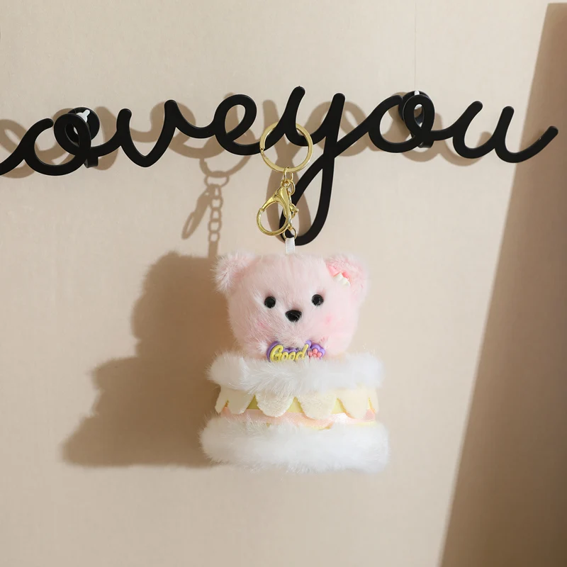 Ciondolo Peluche a Forma di Torta Orsetto Kawaii 15cm, Portachiavi con Pecora Cartoon, Accessorio Versatile per Zaino