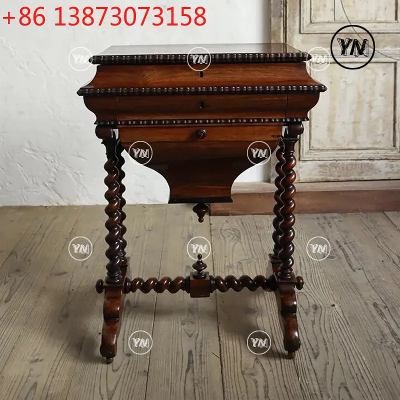 

Retro makeup table with mirror French retro jewelry box/medieval solid wood flip dresser