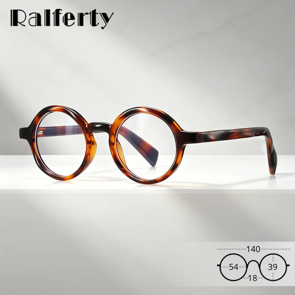 Ralferty Small Round Eyeglasses Frame Women Men Fashion Blue Light Glasses Wavy TR90 Insert Pin Spring Hinge Retro Leopard 2026
