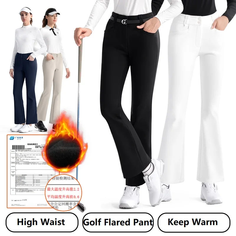 

Women's Golf Clothing Fleece-lined Warm Pants Winter High Waist Slim Female Pants Sports Casual Flared Trousers Windproof