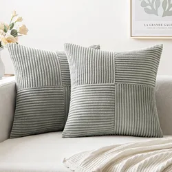 Throw Pillows Cover 18x18 Inch Grey Blue Corduroy Striped Square Pillow Case Western Modern Cushion Cover for Couch Sofa Bedroom