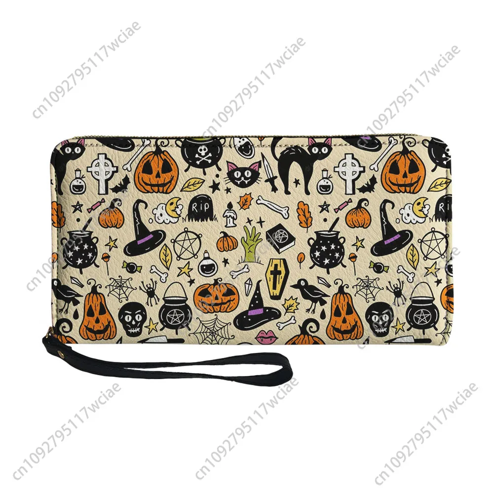 Dompet Kustom Halloween Pumpkin Clown Dompet Panjang Ritsleting Pria Wanita Dompet Panjang Cetak Ganda Tas Hadiah Dompet Portabel