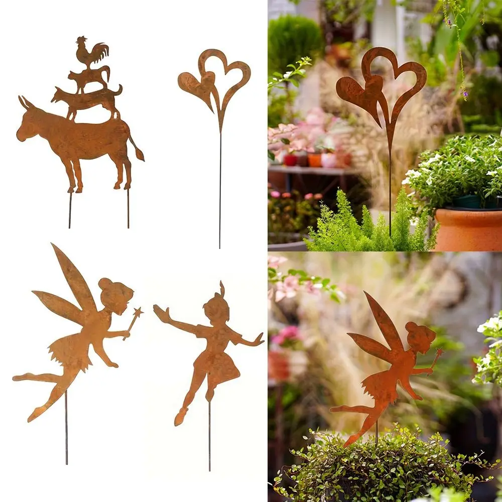 Durable Love Fairy Statue iron Weatherproof Garden Pile Garde Ornaments