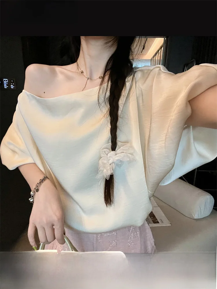 Faionable ort Sve Loose Women's irt Summer 2025 Slimming Top Straight Cut Commute Sle Pure Color Batwing ...
