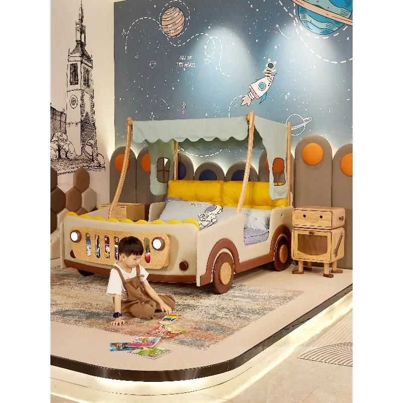 Solid wood children's bed car bed creative with guardrail bedroom tent tree house bed